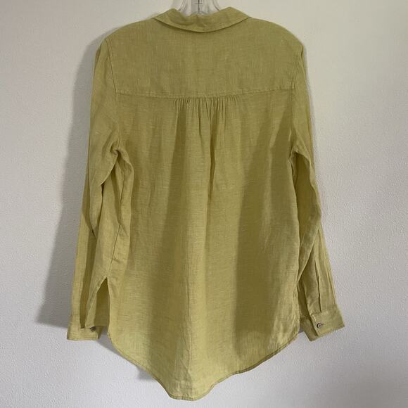 SIGRID OLSEN 100% Linen Tunic Blouse Roll Tab Slv. Citrine Yellow Natural Small‎ - Picture 6 of 9